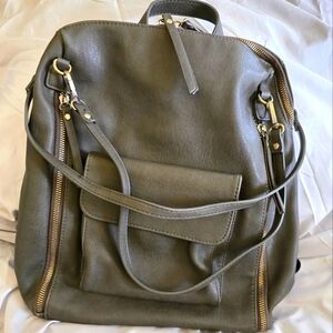 Olive Green Leather Backpack